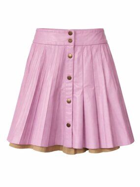 Zara • NWT • faux leather pleated button down skirt pink lavender